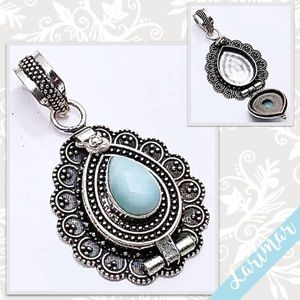 Larimar Eclectic Silver Artisan Poison Pendant, 1.8” (Pale Light Blue)